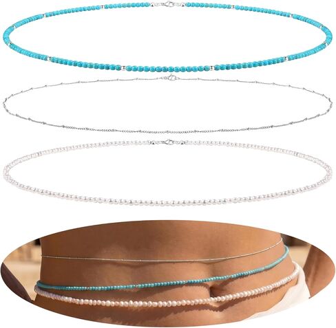 Jewdreamer 3Pcs Waist Chain for Women, Layered Belly Belt Chains Beach Waist Beads Chain Waterproof Body Chain Summer Jewelry Accessories for Women in Kuwait