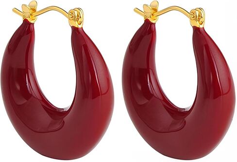 Color Chunky Hoop Earrings, 18K Gold Plated Silver Posts Hypoallergenic Enamel Hoops for Women in Saudi Arabia