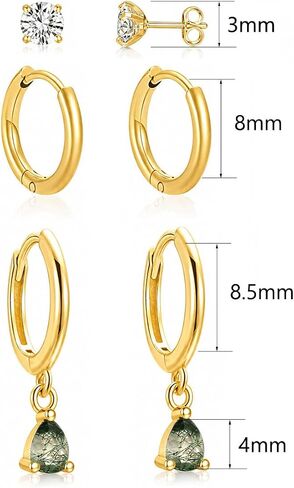 Moss Agate Gold Earrings for Women Set 14k Gold Plated Earring Stacks Huggie Hoop Earrings Set Green Gemstone Dangle Earring Hypoallergenic stainless steel Golden Jewelry Gifts For Women in Saudi Arabia