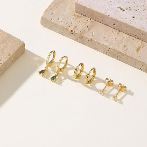 Moss Agate Gold Earrings for Women Set 14k Gold Plated Earring Stacks Huggie Hoop Earrings Set Green Gemstone Dangle Earring Hypoallergenic stainless steel Golden Jewelry Gifts For Women in Saudi Arabia