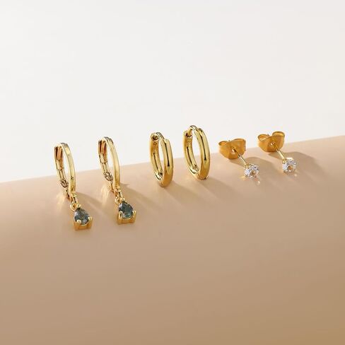 Moss Agate Gold Earrings for Women Set 14k Gold Plated Earring Stacks Huggie Hoop Earrings Set Green Gemstone Dangle Earring Hypoallergenic stainless steel Golden Jewelry Gifts For Women in Saudi Arabia