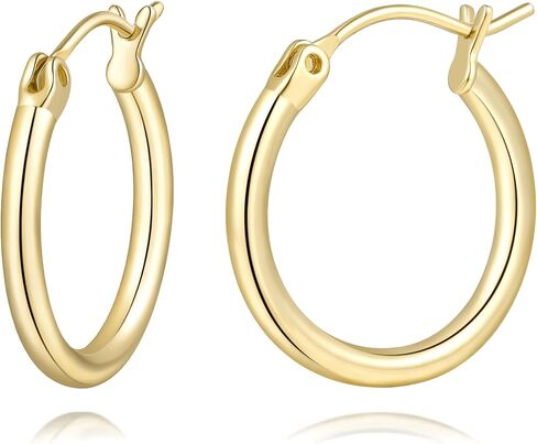 Gold Hoop Earrings 14K Gold Earrings for Women Small Gold Hoop Earrings for Womens Hoops Simple Design with Polished Enough Hoops Earring for Womens 14/16/18mm in Saudi Arabia