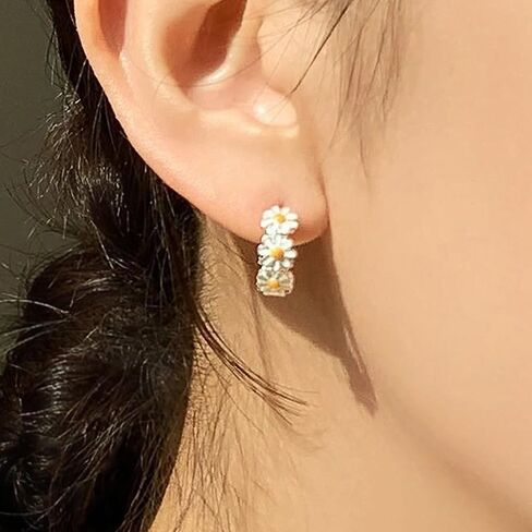 Sweet Daisy Flower Hoop Earrings for Women in Kuwait