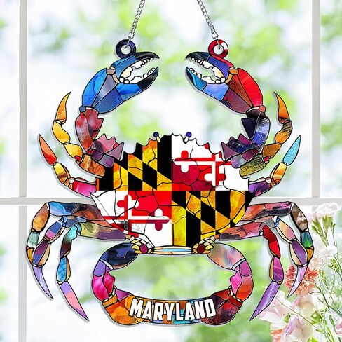 FLAGWIX Maryland Gifts for Men Women - Blue Crab Stained Glass Window Hanging Decor, Suncatchers for Windows Hanging Art - Maryland Gifts for Women, Garden Suncatchers, Birthday Woman Gifts in Saudi Arabia