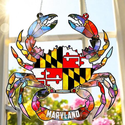 FLAGWIX Maryland Gifts for Men Women - Blue Crab Stained Glass Window Hanging Decor, Suncatchers for Windows Hanging Art - Maryland Gifts for Women, Garden Suncatchers, Birthday Woman Gifts in Saudi Arabia