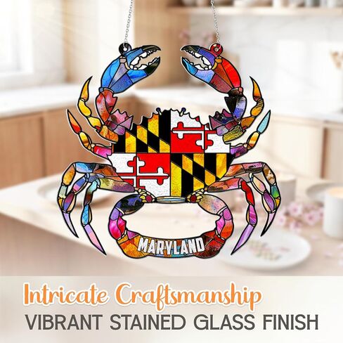 FLAGWIX Maryland Gifts for Men Women - Blue Crab Stained Glass Window Hanging Decor, Suncatchers for Windows Hanging Art - Maryland Gifts for Women, Garden Suncatchers, Birthday Woman Gifts in Saudi Arabia