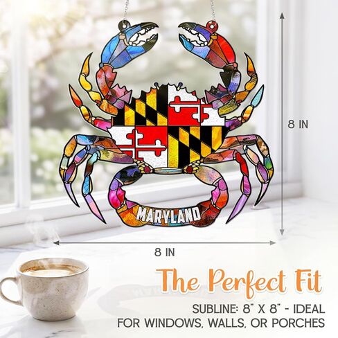 FLAGWIX Maryland Gifts for Men Women - Blue Crab Stained Glass Window Hanging Decor, Suncatchers for Windows Hanging Art - Maryland Gifts for Women, Garden Suncatchers, Birthday Woman Gifts in Saudi Arabia