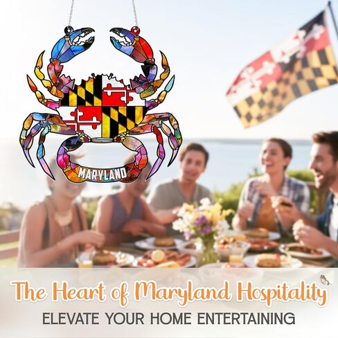 FLAGWIX Maryland Gifts for Men Women - Blue Crab Stained Glass Window Hanging Decor, Suncatchers for Windows Hanging Art - Maryland Gifts for Women, Garden Suncatchers, Birthday Woman Gifts in Saudi Arabia