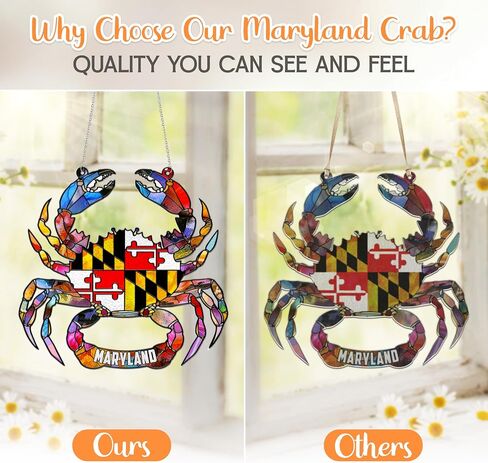 FLAGWIX Maryland Gifts for Men Women - Blue Crab Stained Glass Window Hanging Decor, Suncatchers for Windows Hanging Art - Maryland Gifts for Women, Garden Suncatchers, Birthday Woman Gifts in Saudi Arabia