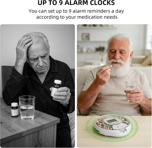 JULOS Automatic Pill Dispenser with 9 Alarms & Front Safety Lock for Elderly & Dementia Care – Sound/Light Reminders, Up to 9 Daily Doses, 28 Compartments Medication Organizer, Clear Lid in Saudi Arabia