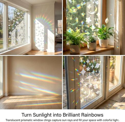 Anti-Collision Window Clings for Birds, Prismatic Static Vinyl Non-Adhesive Bird Window Stickers Suncatcher Reusable Deterrent Window Decals to Prevent Bird Strikes, Starry Sky Style in Saudi Arabia