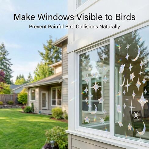 Anti-Collision Window Clings for Birds, Prismatic Static Vinyl Non-Adhesive Bird Window Stickers Suncatcher Reusable Deterrent Window Decals to Prevent Bird Strikes, Starry Sky Style in Saudi Arabia