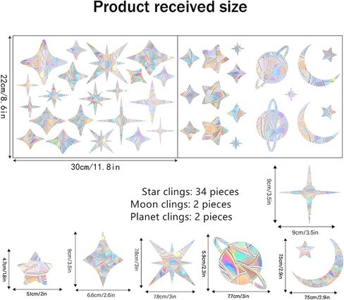 Anti-Collision Window Clings for Birds, Prismatic Static Vinyl Non-Adhesive Bird Window Stickers Suncatcher Reusable Deterrent Window Decals to Prevent Bird Strikes, Starry Sky Style in Saudi Arabia