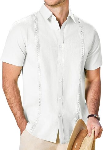 JEMLDL Men's Cuban Guayabera Short Sleeve Shirt Button Down Linen Cotton Casual Summer Beach Shirts in Saudi Arabia