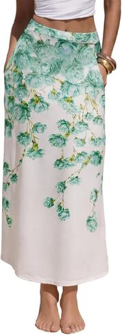 YUNDAI Women’s Floral Print Midi Skirt with Pocket High Waist Flowy A-Line Skirt Casual Summer Vacation Skirt for Daily Wear in Kuwait