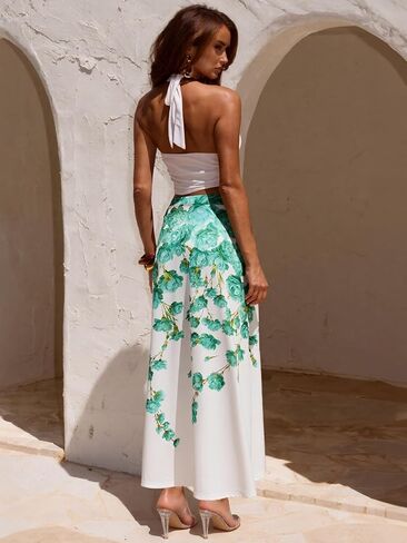 YUNDAI Women’s Floral Print Midi Skirt with Pocket High Waist Flowy A-Line Skirt Casual Summer Vacation Skirt for Daily Wear in Kuwait