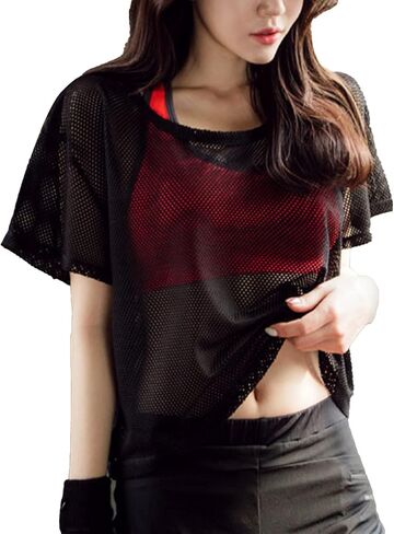 Women's Breathable Quick Dry Mesh Cover Yoga Fitness T-Shirt Cotton Blend in Saudi Arabia