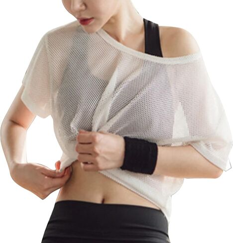 Women's Breathable Quick Dry Mesh Cover Yoga Fitness T-Shirt Cotton Blend in Saudi Arabia