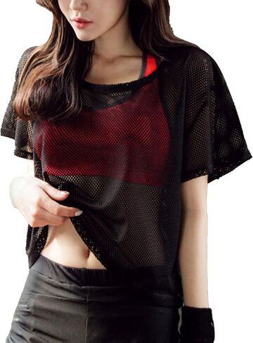 Women's Breathable Quick Dry Mesh Cover Yoga Fitness T-Shirt Cotton Blend in Saudi Arabia