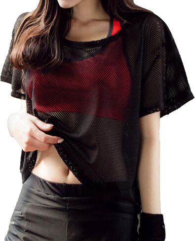 Women's Breathable Quick Dry Mesh Cover Yoga Fitness T-Shirt Cotton Blend in Saudi Arabia