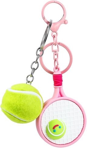 Funny Tennis Ball Sport Keychain Cute Pom Pom Keychain Imitation Tennis Racket Keyring for Backpack in Kuwait