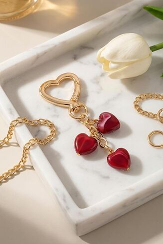Triple Red Heart Bag Charm Elegant Jewelry Style Resin Purse Charm with Polished Gold in Saudi Arabia