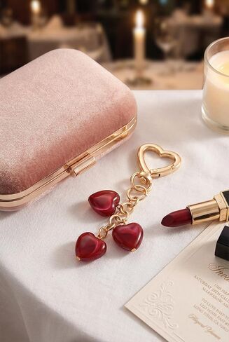 Triple Red Heart Bag Charm Elegant Jewelry Style Resin Purse Charm with Polished Gold in Saudi Arabia