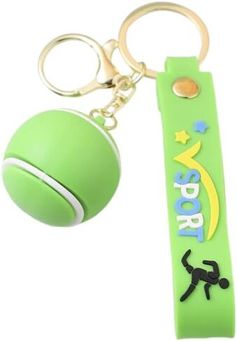 Funny Tennis Ball Sport Keychain Cute Pom Pom Keychain Imitation Tennis Racket Keyring for Backpack in Kuwait