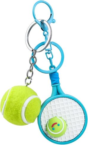 Funny Tennis Ball Sport Keychain Cute Pom Pom Keychain Imitation Tennis Racket Keyring for Backpack in Kuwait