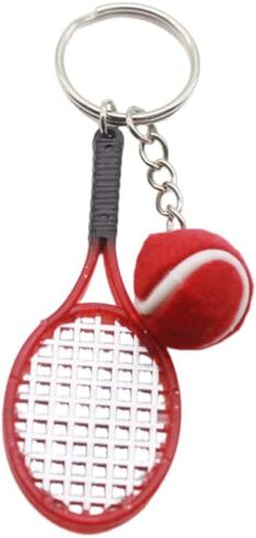 Funny Tennis Ball Sport Keychain Cute Pom Pom Keychain Imitation Tennis Racket Keyring for Backpack in Kuwait