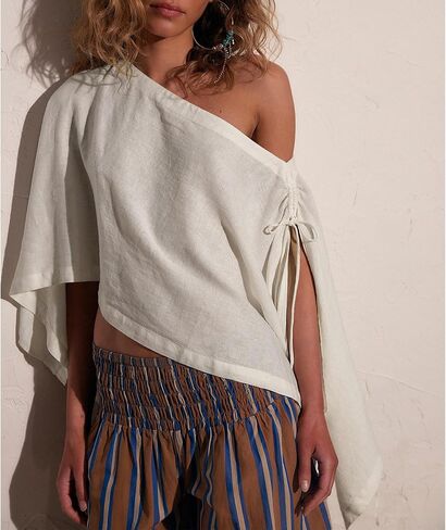 Ainangua Womens Sheer Poncho Beach Tops Casual Split Sleeve Drawstring Cover Up Versatile Flowy Cape Shawl Vacation Outfits(White,M) in Saudi Arabia