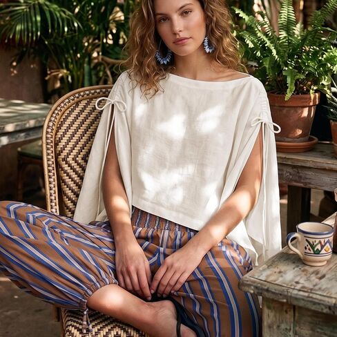 Ainangua Womens Sheer Poncho Beach Tops Casual Split Sleeve Drawstring Cover Up Versatile Flowy Cape Shawl Vacation Outfits(White,M) in Saudi Arabia