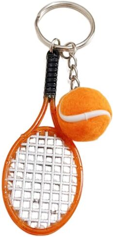 Funny Tennis Ball Sport Keychain Cute Pom Pom Keychain Imitation Tennis Racket Keyring for Backpack in Kuwait