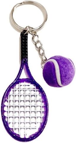 Funny Tennis Ball Sport Keychain Cute Pom Pom Keychain Imitation Tennis Racket Keyring for Backpack in Kuwait