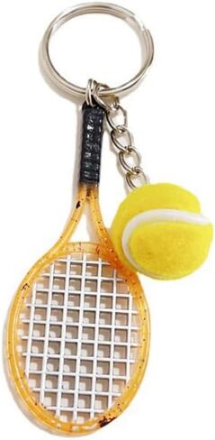 Funny Tennis Ball Sport Keychain Cute Pom Pom Keychain Imitation Tennis Racket Keyring for Backpack in Kuwait