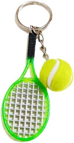 Funny Tennis Ball Sport Keychain Cute Pom Pom Keychain Imitation Tennis Racket Keyring for Backpack in Kuwait