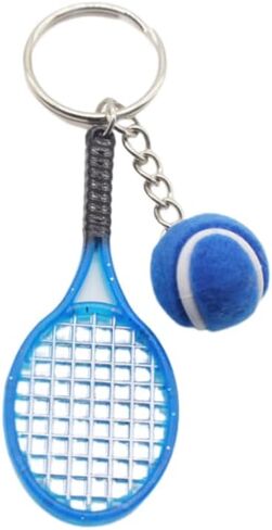 Funny Tennis Ball Sport Keychain Cute Pom Pom Keychain Imitation Tennis Racket Keyring for Backpack in Kuwait