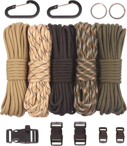 GeGeDa Paracord,Paracord 550 Combo Crafting Kits with 5 Types Buckles,20 Feet Each Paracord Rope (Light Rainbow Set 200feet) (A-Set) in Saudi Arabia