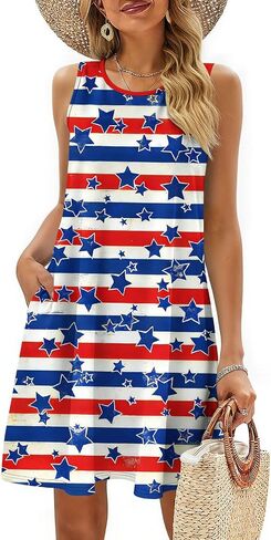 Womens 4th of July Dress Stars and Stripes Tank Dresses Independence Day Summer Tanks Sundress Red White and Blue M in Saudi Arabia
