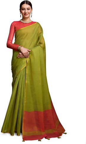BFM Women's Cotton Tissue Silk Sequence Embroidery Saree With Unstitched Blouse Piece in Saudi Arabia
