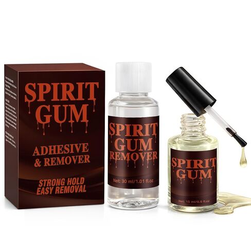 Spirit Gum Adhesive and Remover Kit, Wig Glue, Professional Cosmetic Glue for Face, Skin and Body, Strong Hold for Prosthetics, Bald Cap, Fake Beard, Cosplay, Halloween and Stage Performance in Saudi Arabia