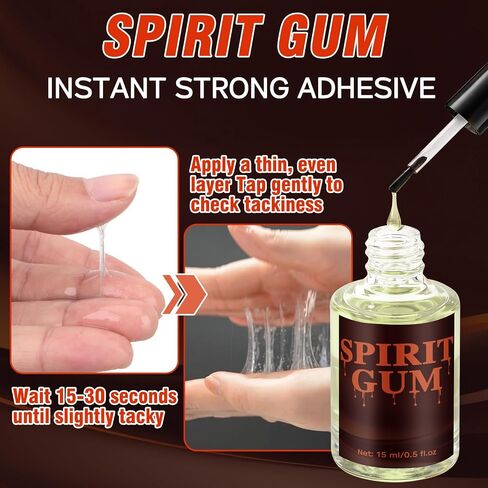 Spirit Gum Adhesive and Remover Kit, Wig Glue, Professional Cosmetic Glue for Face, Skin and Body, Strong Hold for Prosthetics, Bald Cap, Fake Beard, Cosplay, Halloween and Stage Performance in Saudi Arabia