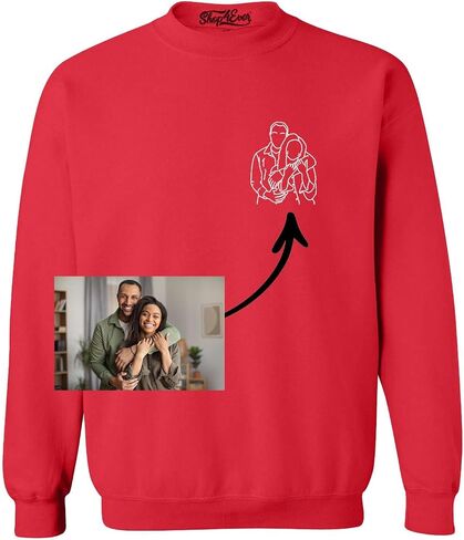 shop4ever Personalized Custom Couples or Family Photo to Minimal Outline Sketch Art Crewneck Sweatshirts in Kuwait