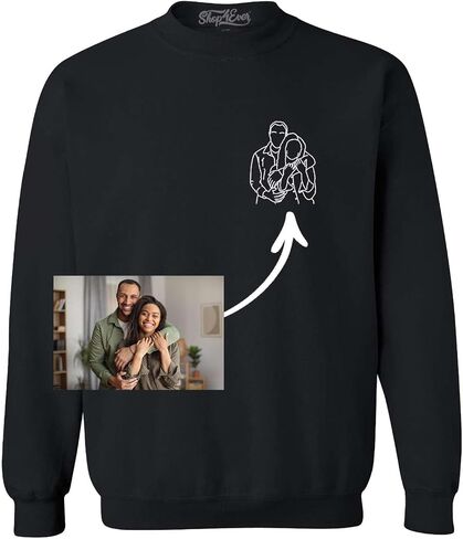 shop4ever Personalized Custom Couples or Family Photo to Minimal Outline Sketch Art Crewneck Sweatshirts in Kuwait