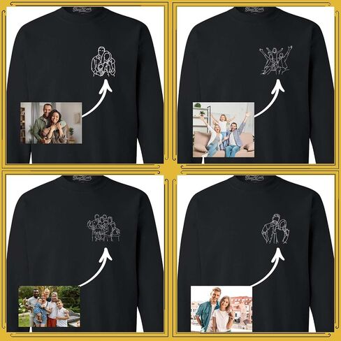 shop4ever Personalized Custom Couples or Family Photo to Minimal Outline Sketch Art Crewneck Sweatshirts in Kuwait