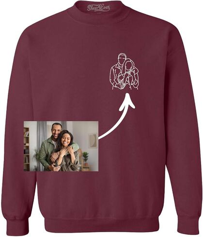 shop4ever Personalized Custom Couples or Family Photo to Minimal Outline Sketch Art Crewneck Sweatshirts in Kuwait