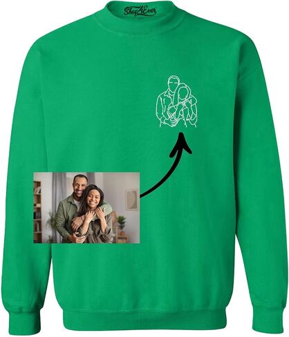 shop4ever Personalized Custom Couples or Family Photo to Minimal Outline Sketch Art Crewneck Sweatshirts in Kuwait