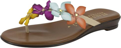 ITALIAN Shoemakers Women's Veryna Thong Sandal with Floral Rhinestone Embellishments, Contoured Padded Footbed, Made in Italy in Kuwait