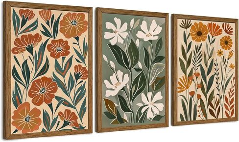 Urmoya 3 Pieces Flower Market Canvas Wall Art, Green Beige Abstract Boho Floral Wall Decor, Minimalist Colorful Botanica Art Prints for Living Room Bedroom 12x16 Inch Wood framed Easy to hang in Kuwait