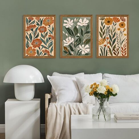 Urmoya 3 Pieces Flower Market Canvas Wall Art, Green Beige Abstract Boho Floral Wall Decor, Minimalist Colorful Botanica Art Prints for Living Room Bedroom 12x16 Inch Wood framed Easy to hang in Kuwait